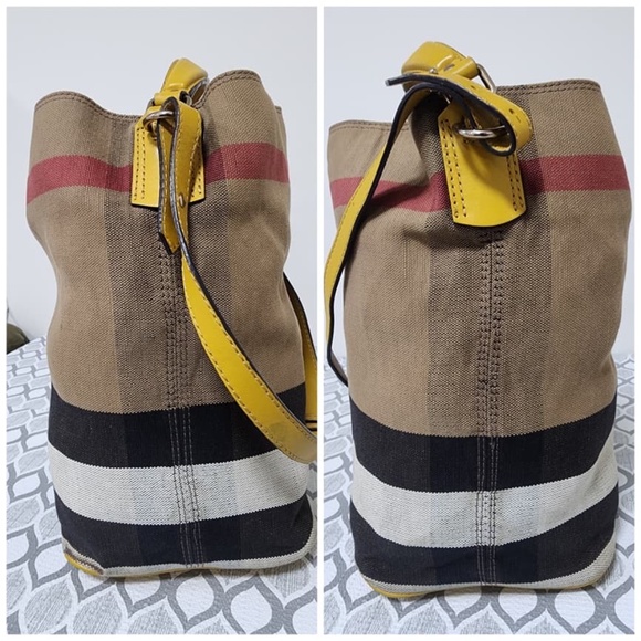 Authentic BURBERRY Canvas Mega Check Medium Ashby Hobo Saddle Bag Yellow/Beige - Picture 7 of 13